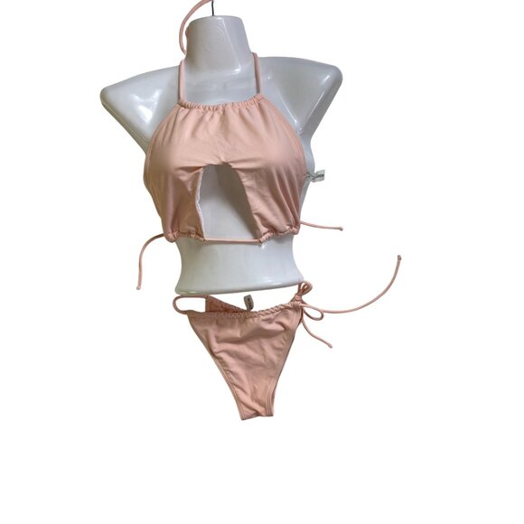Light Pink Halter Bikini Large Sexy Swimwear Summer Beachwear Y2K Pool Cute Fun - Picture 1 of 8